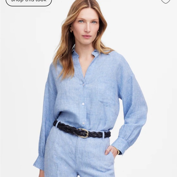 Madewell Shirred Button-Up Shirt in Linen Sunfaded Blue Size Small - Picture 1 of 11